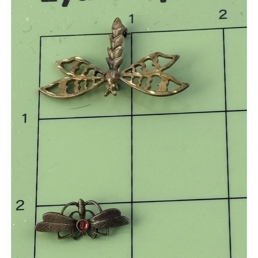 VTG 2 Sterling 925 1” Dragonfly Bug Pin & Small Dragon Fly Brooches 5.3 Grams
